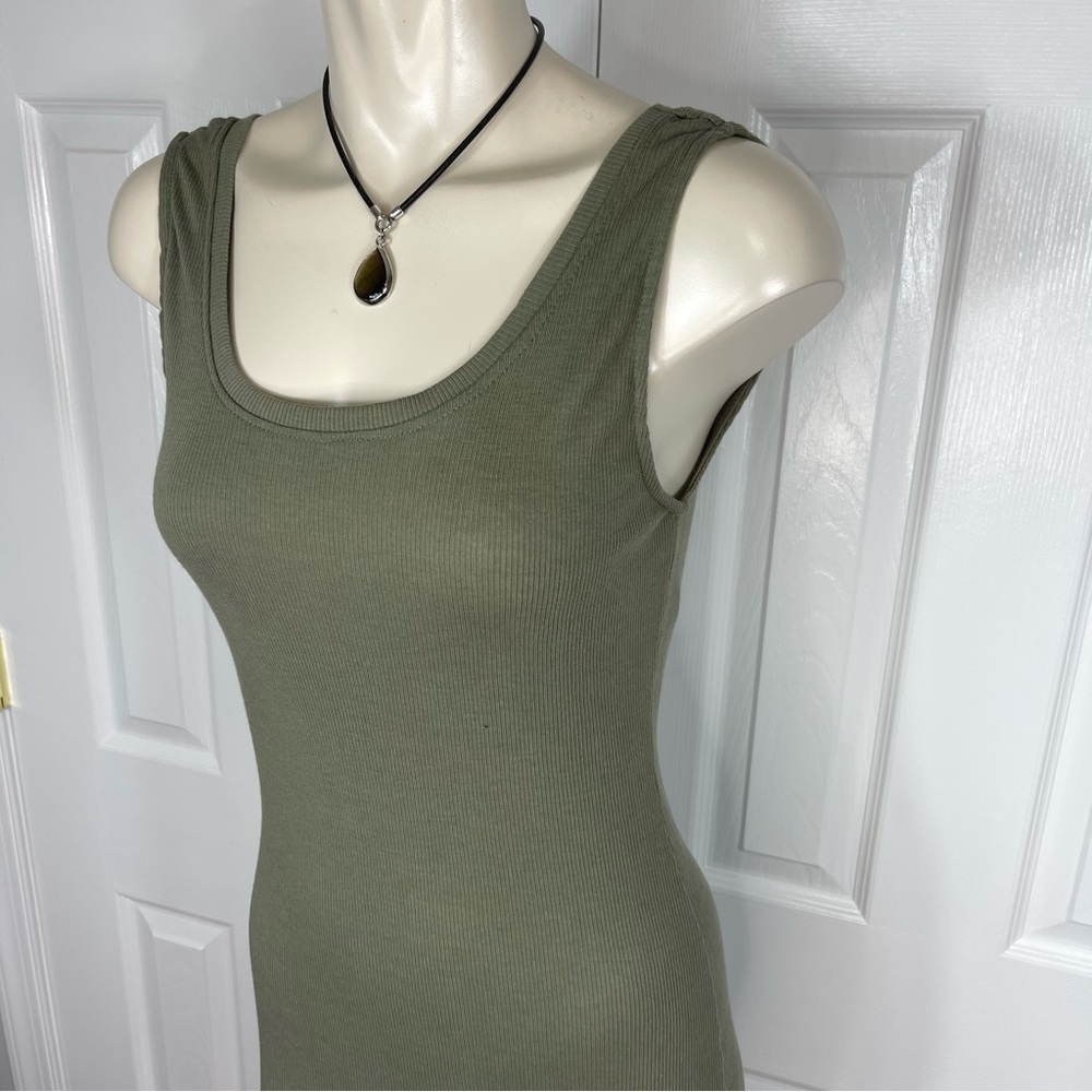 AMBIANCE tank top dress RIBBED woven knit sleeveless olive green long dr… - Picture 7 of 8